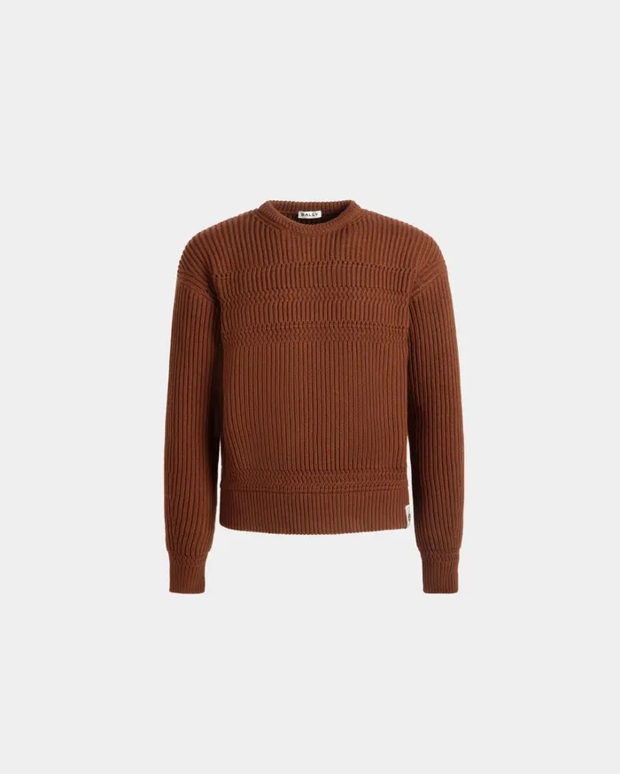 Crewneck Sweater In Brown Wool Men Bally Knitwear