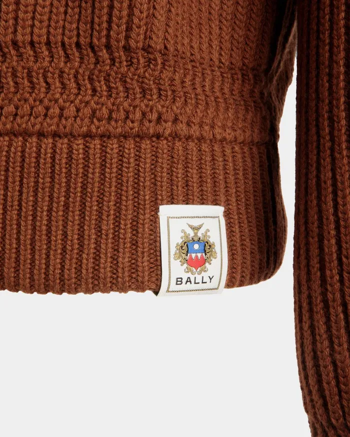 Crewneck Sweater In Brown Wool Men Bally Knitwear
