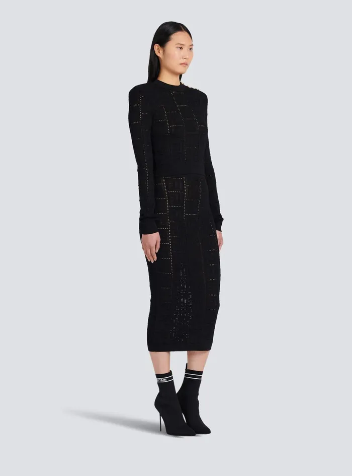 Cropped Ecodesigned Sweater With Monogram Black Women Balmain Knitwear
