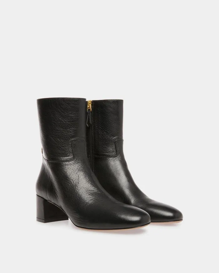 Daily Emblem Booties In Black Leather Women Bally Boots and Ankle Boots