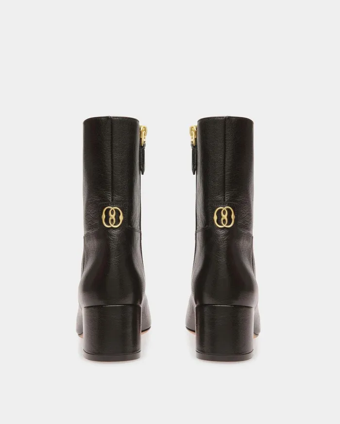 Daily Emblem Booties In Black Leather Women Bally Boots and Ankle Boots