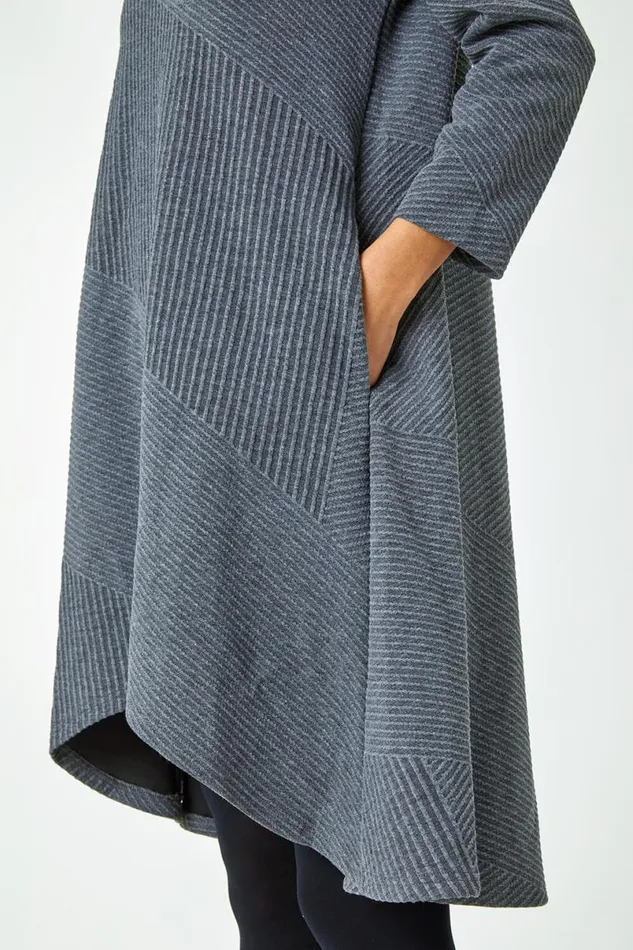Dark Grey Ribbed Asymmetric Stretch Jersey Dress Women Roman Dresses