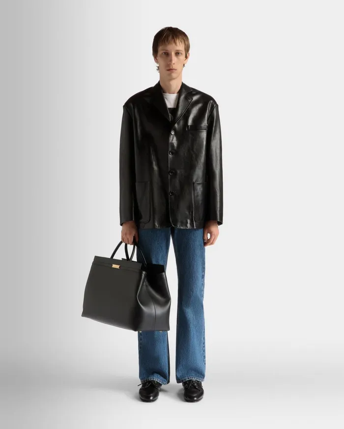 Deco Weekender In Black Leather Men Bally Travel Bags