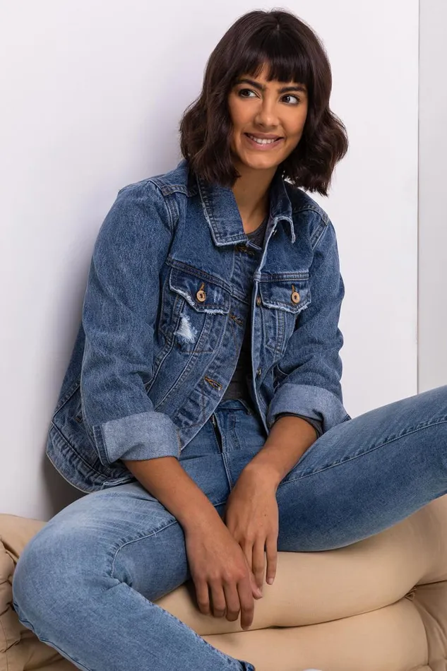 Denim Distressed Denim Jacket Women Roman Jackets