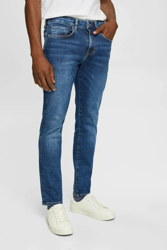 Denim Men Esprit MidRise Slim Jeans Blue Medium Washed