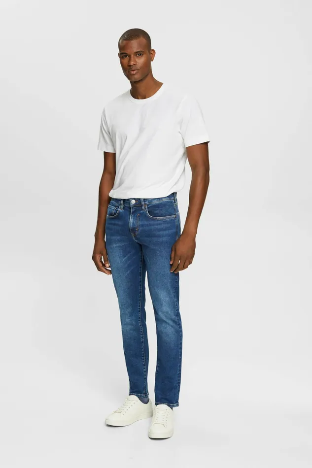 Denim Men Esprit MidRise Slim Jeans Blue Medium Washed