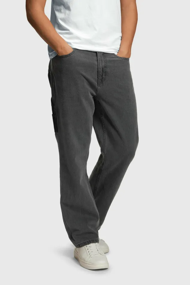 Denim Men Esprit MidRise Straight Carpenter Jeans Black Dark Wash