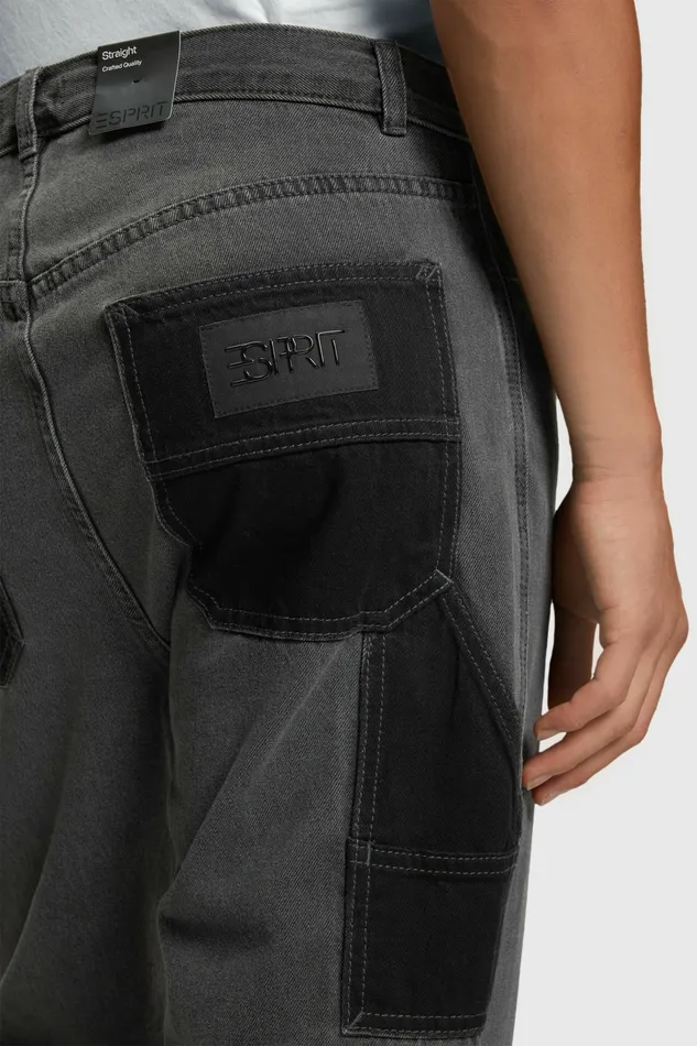 Denim Men Esprit MidRise Straight Carpenter Jeans Black Dark Wash