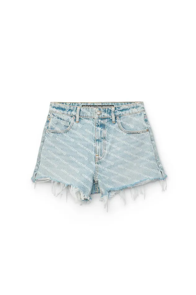 Denim Women Alexander Wang Bite Logo Short In Pebble Bleach Denim
