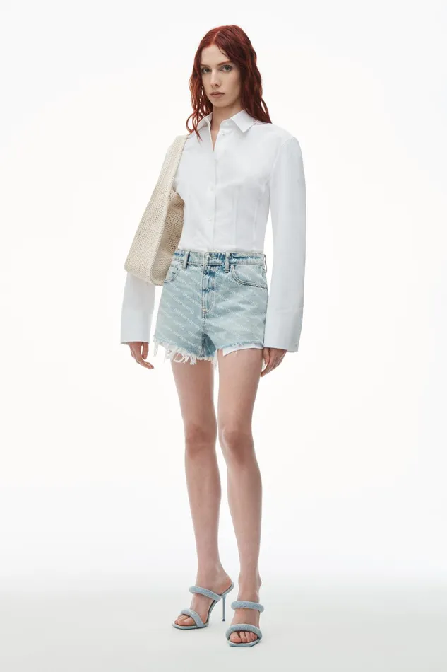 Denim Women Alexander Wang Bite Logo Short In Pebble Bleach Denim