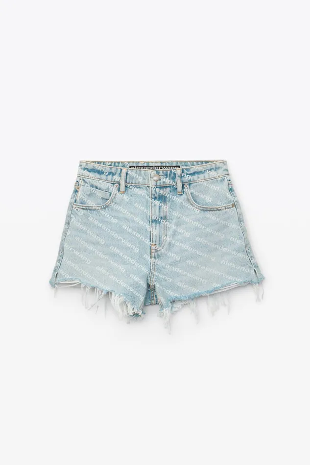 Denim Women Alexander Wang Bite Logo Short In Pebble Bleach Denim