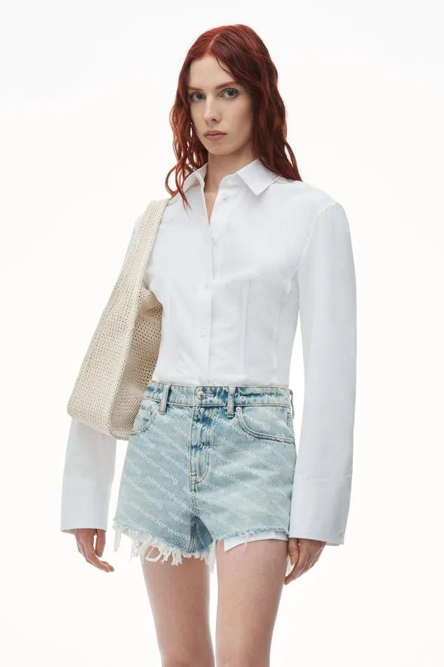 Denim Women Alexander Wang Bite Logo Short In Pebble Bleach Denim