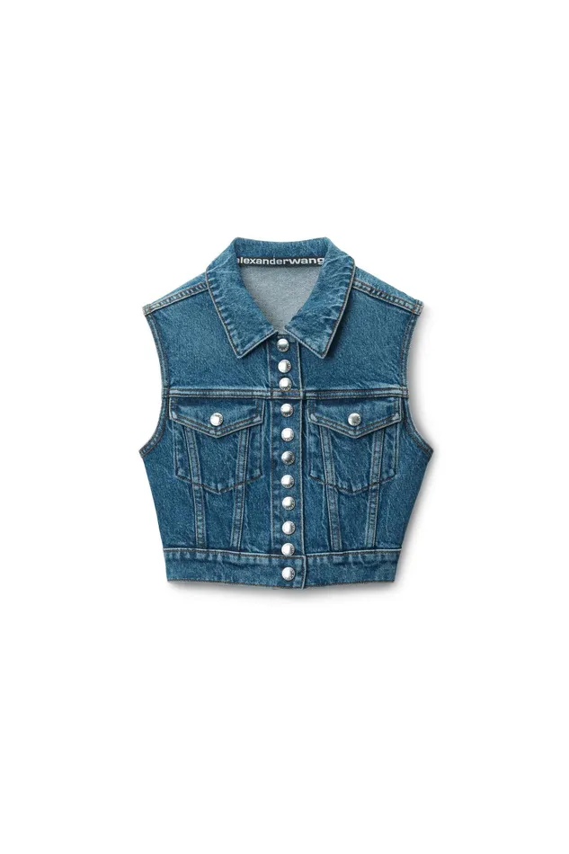 Denim Women Alexander Wang Cropped Trucker Vest In ComfortStretch Denim