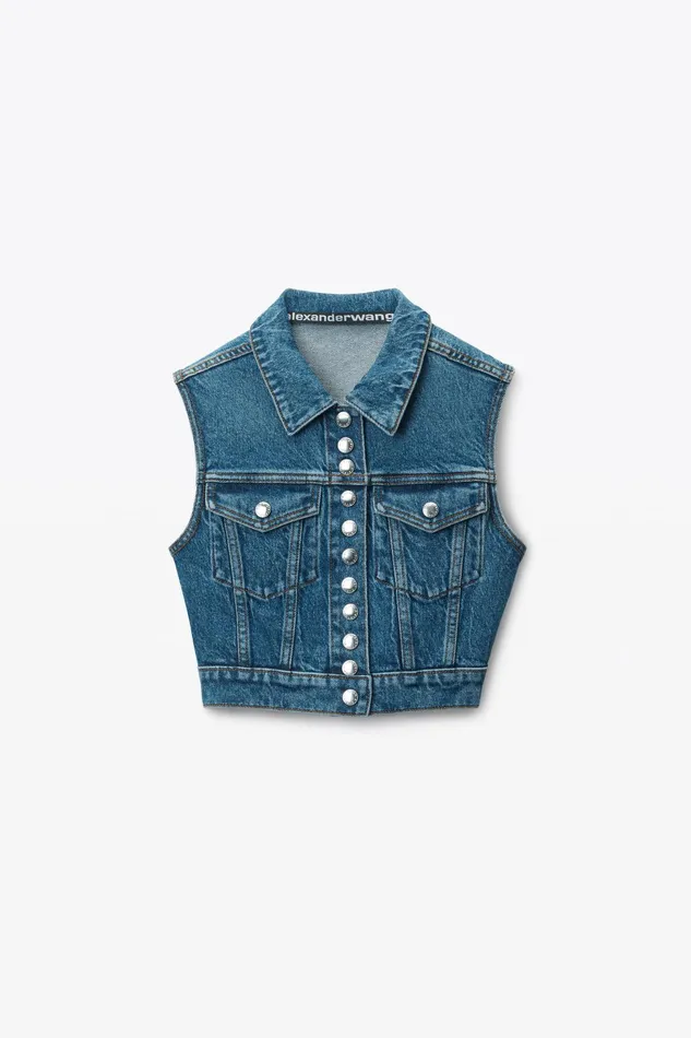 Denim Women Alexander Wang Cropped Trucker Vest In ComfortStretch Denim