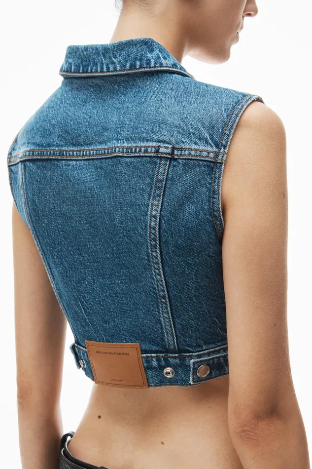 Denim Women Alexander Wang Cropped Trucker Vest In ComfortStretch Denim