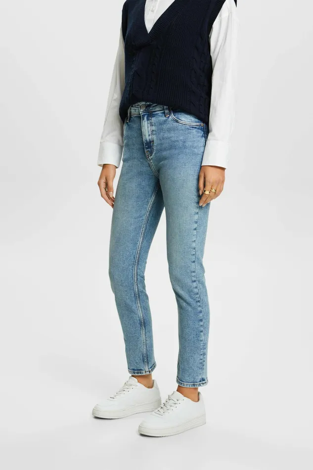 Denim Women Esprit MidRise Slim Stretch Jeans Blue Light Washed