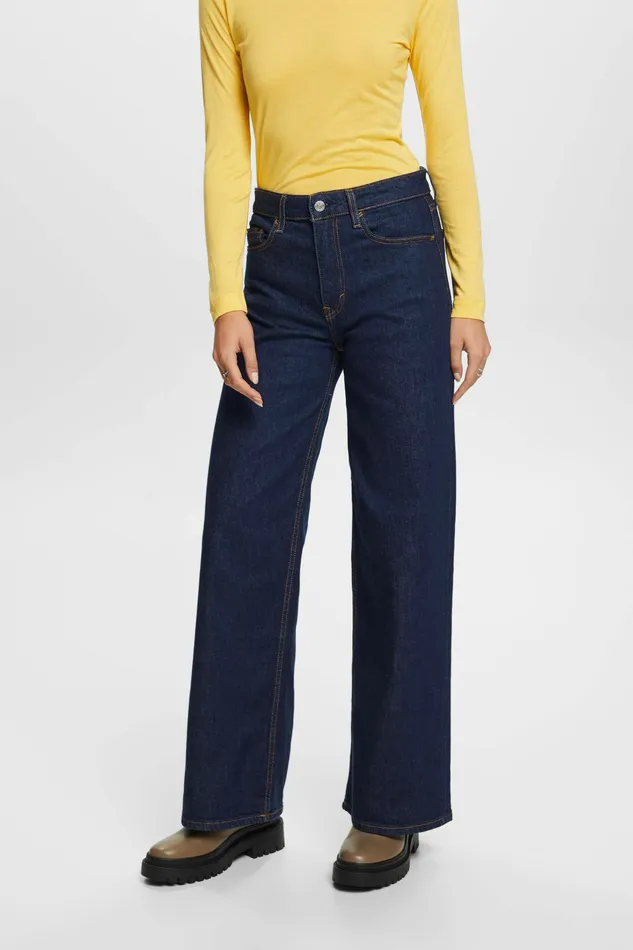 Denim Women Esprit Premium Retro Wide Leg Trousers Blue Rinse