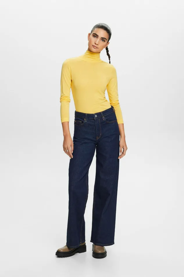 Denim Women Esprit Premium Retro Wide Leg Trousers Blue Rinse