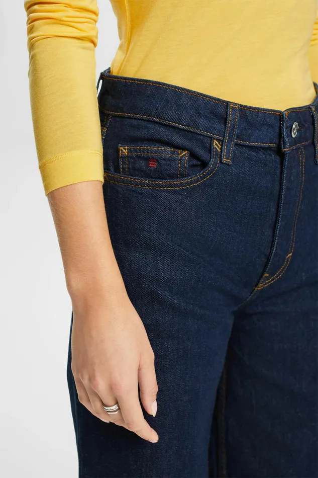 Denim Women Esprit Premium Retro Wide Leg Trousers Blue Rinse