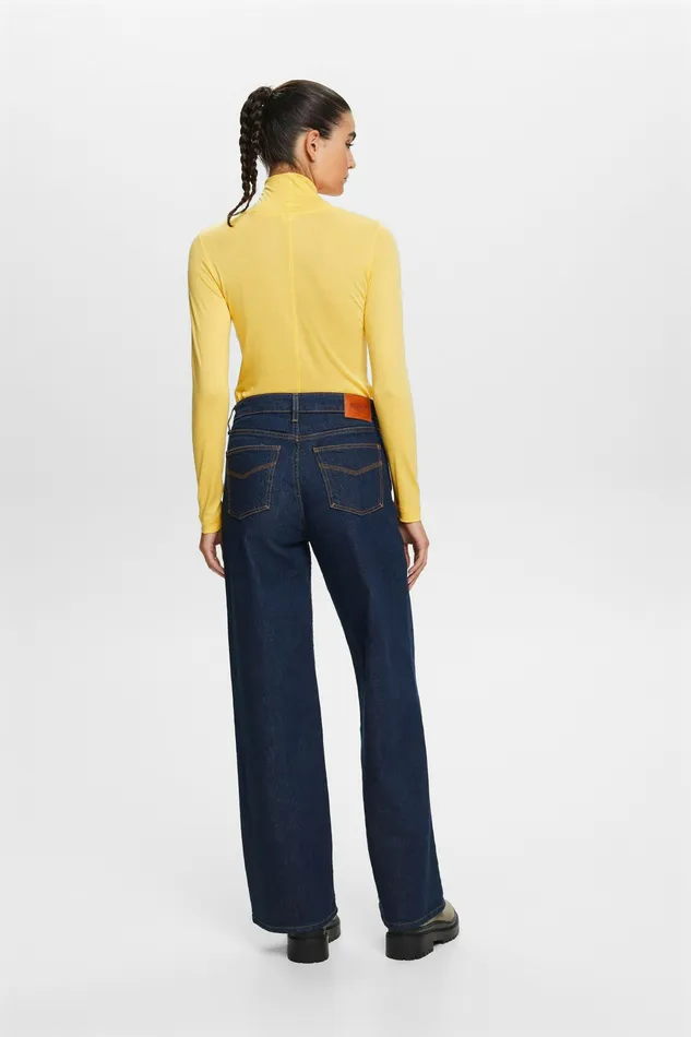 Denim Women Esprit Premium Retro Wide Leg Trousers Blue Rinse