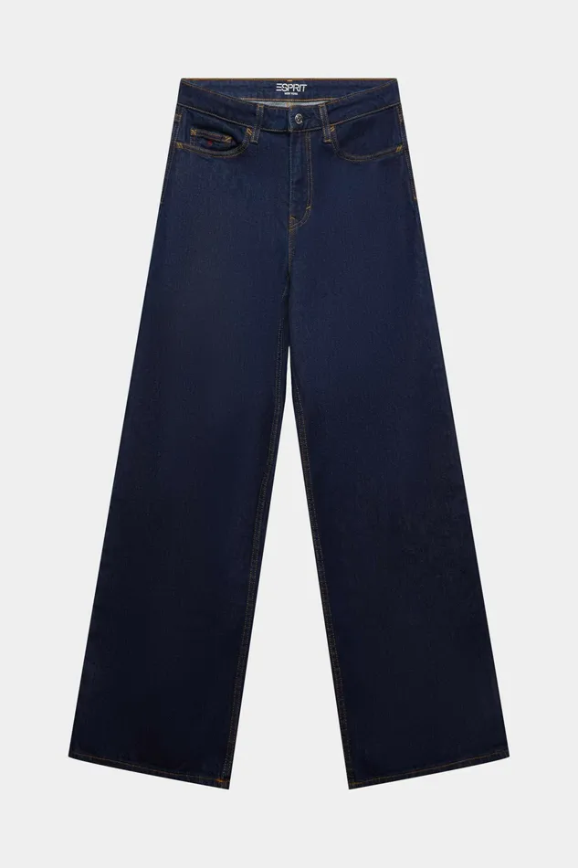 Denim Women Esprit Premium Retro Wide Leg Trousers Blue Rinse