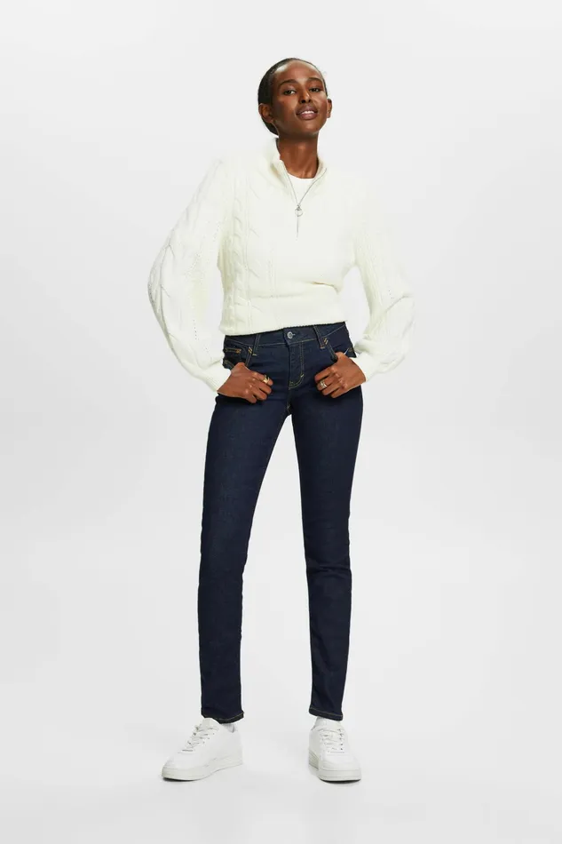 Denim Women Esprit Recycled MidRise Slim Jeans Blue Rinse