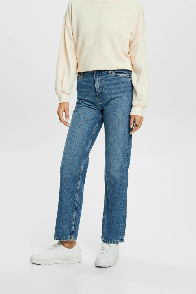 Denim Women Esprit Recycled Retro Straight Jeans Blue Medium Washed