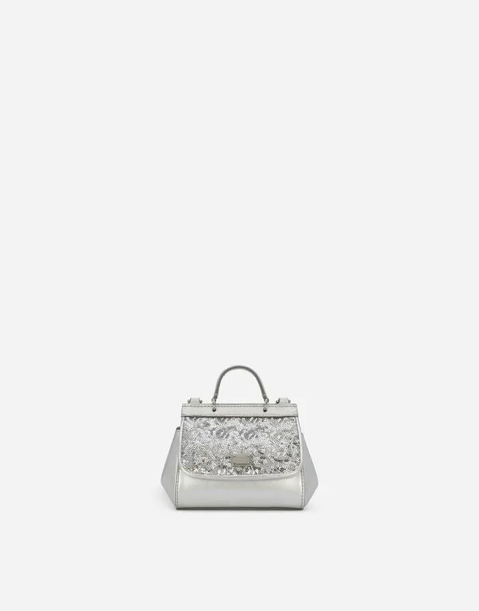 Dolce and Gabbana Accessories Children Foiled Nappa Leather Mini Sicily Bag Silver