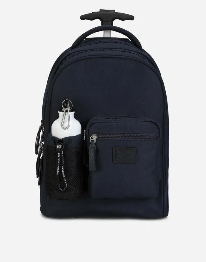 Dolce and Gabbana Accessories Children Nylon Trolley With DG Logo Blue