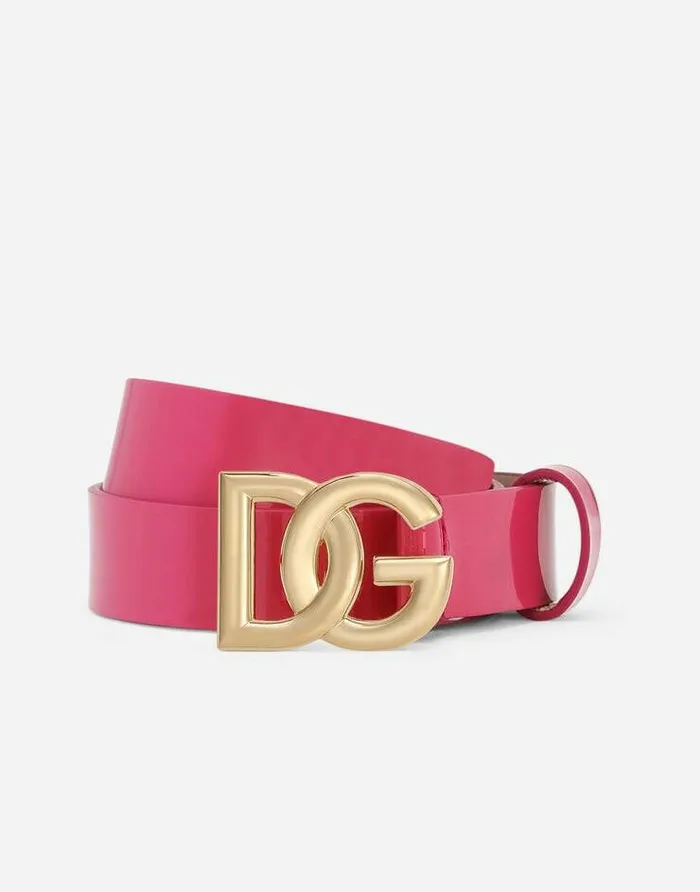 Dolce and Gabbana Accessories Children Patent Leather Belt With DGlogo Buckle Pink