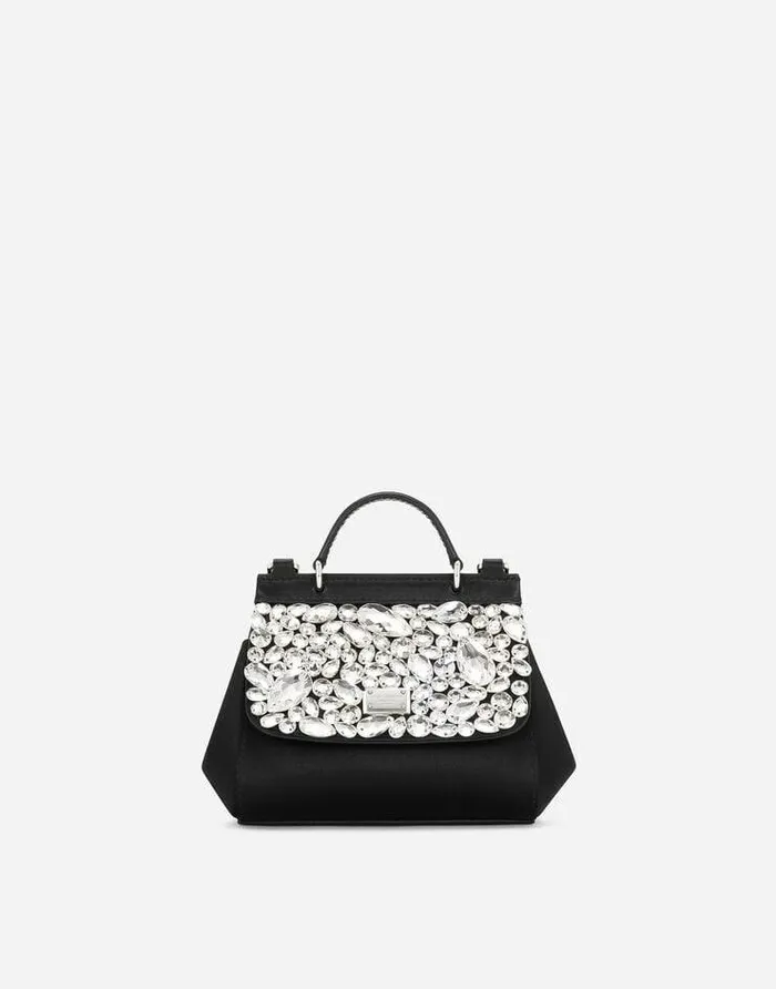 Dolce and Gabbana Accessories Children Satin Mini Sicily Handbag Black