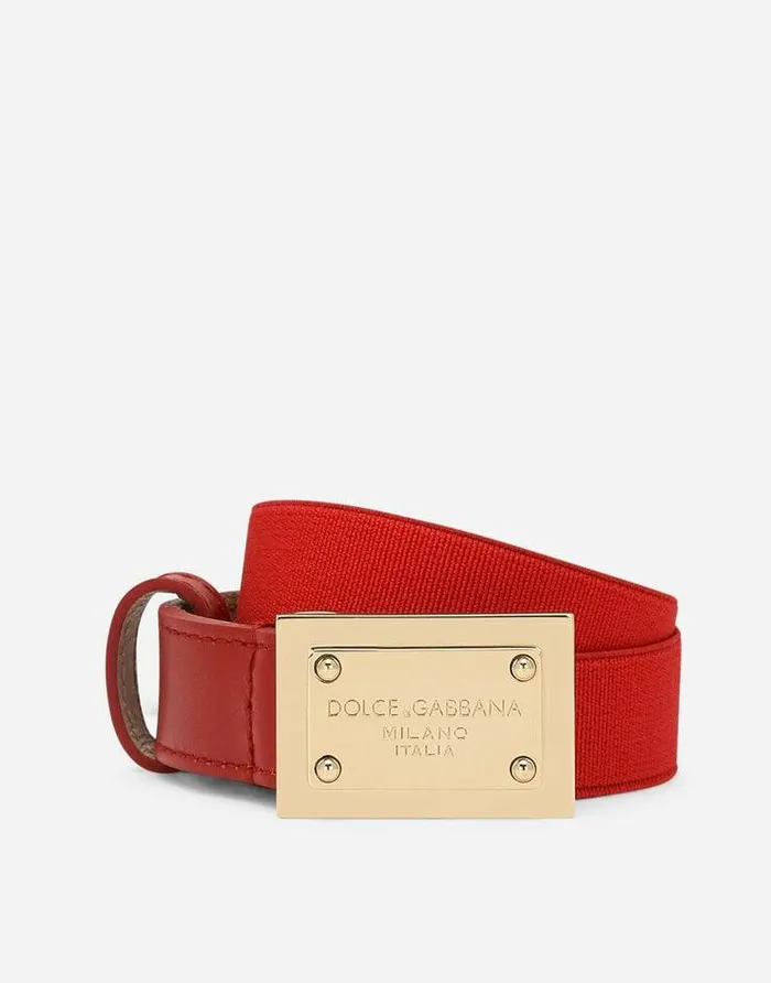 Dolce and Gabbana Accessories Children Stretch Belt With Logo Tag Red