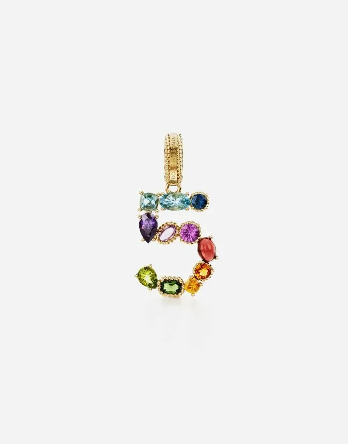 Dolce and Gabbana Alphabet Collection Women 18 Kt Yellow Gold Rainbow Pendant With Multicolor Finegemstones Representing Number 5 Yellow Gold Dolce and Gabbana Alphabet Collection Women 18 Kt Yellow Gold Rainbow Pendant With Multicolor Finegemstones Representing Number 5 Yellow Gold