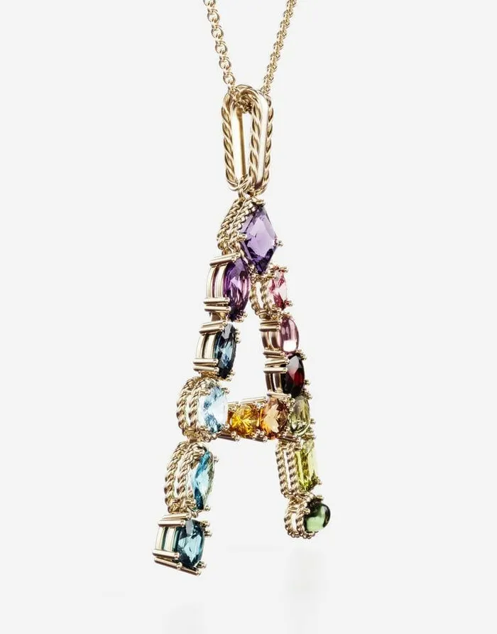 Dolce and Gabbana Alphabet Collection Women Rainbow Alphabet A Pendant In Yellow Gold With Multicolor Fine Gems Gold Dolce and Gabbana Alphabet Collection Women Rainbow Alphabet A Pendant In Yellow Gold With Multicolor Fine Gems Gold