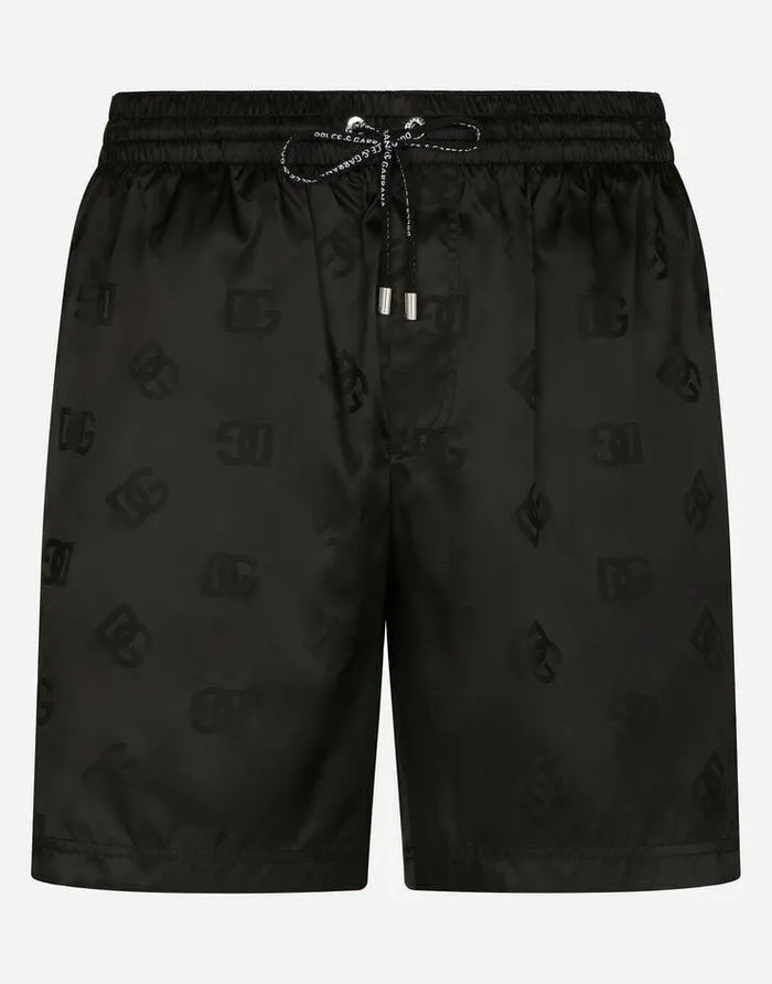 Dolce and Gabbana Beachwear Men Midlength Swim Trunks With Jacquard DG Monogram Black