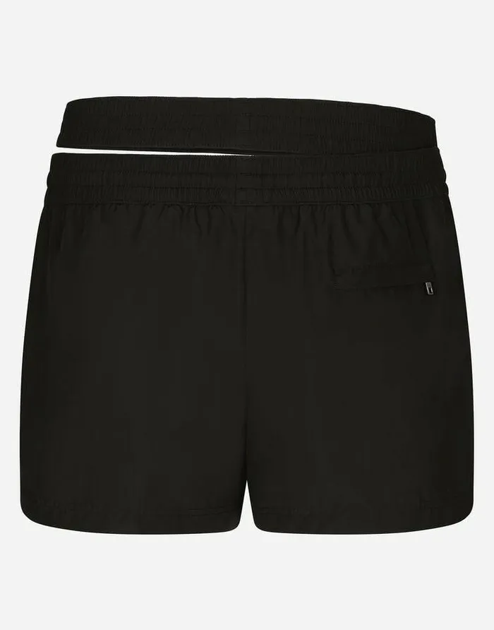 Dolce and Gabbana Beachwear Men Short Swim Trunks With Double Waistband And Branded Tag Black Dolce and Gabbana Beachwear Men Short Swim Trunks With Double Waistband And Branded Tag Black