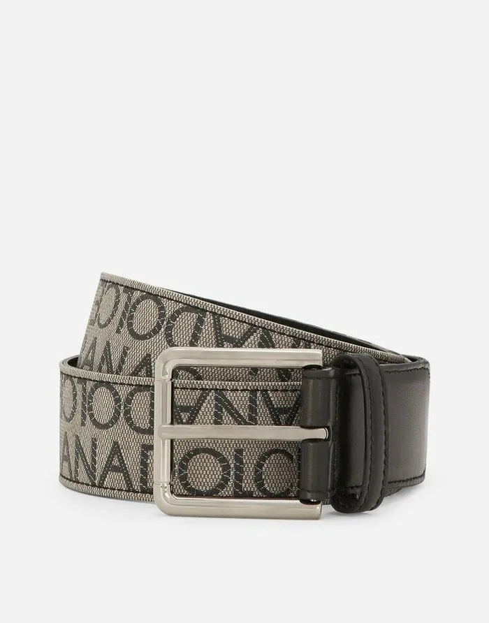 Dolce and Gabbana Belts Men Calfskin And Jacquard Belt Multicolor