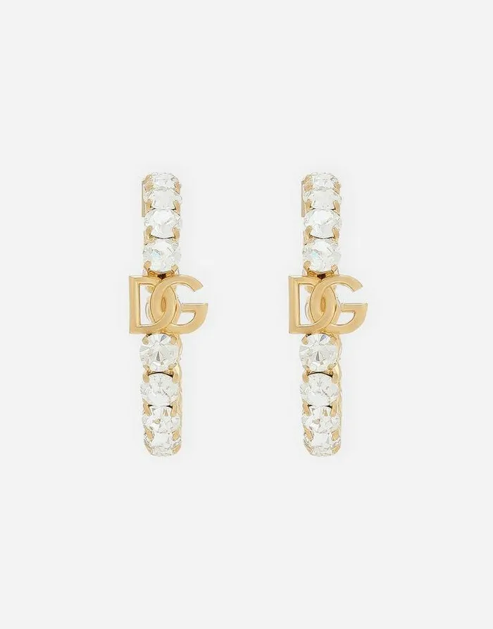 Dolce and Gabbana Bijoux Women Creolla Earrings With DG Logo And Rhinestones Gold