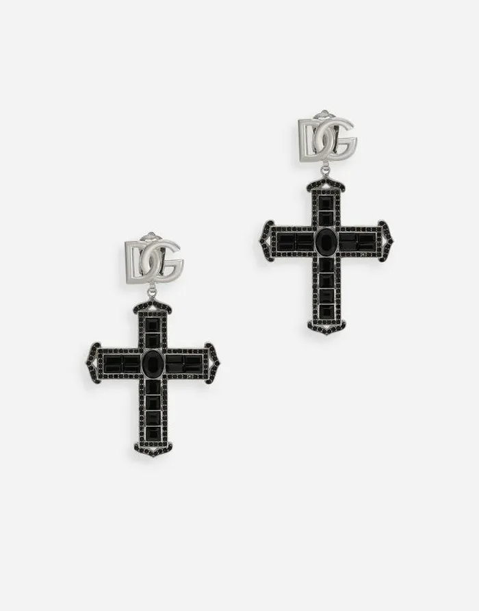 Dolce and Gabbana Bijoux Women KIM DOLCEandGABBANA Cross Earrings With Rhinestone Accents Black Dolce and Gabbana Bijoux Women KIM DOLCEandGABBANA Cross Earrings With Rhinestone Accents Black