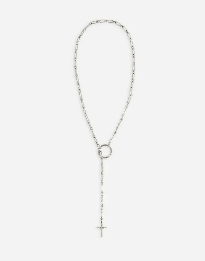 Dolce and Gabbana Bijoux Women Rosary Necklace With Chain Detailing Silver