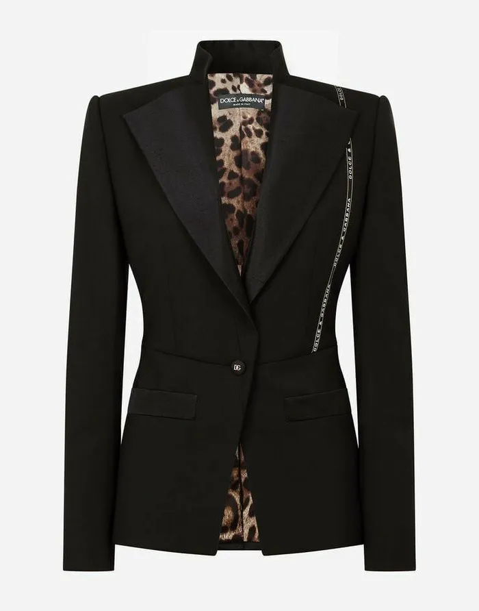 Dolce and Gabbana Blazers Women Singlebreasted Woolen Jacket With Branded Selvedge Black Dolce and Gabbana Blazers Women Singlebreasted Woolen Jacket With Branded Selvedge Black