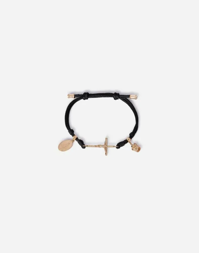 Dolce and Gabbana Bracelets Men Fabric Sicily Bracelet With 18kt Gold Pendant Charms Gold Dolce and Gabbana Bracelets Men Fabric Sicily Bracelet With 18kt Gold Pendant Charms Gold