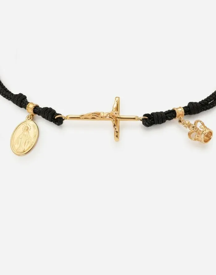 Dolce and Gabbana Bracelets Men Fabric Sicily Bracelet With 18kt Gold Pendant Charms Gold Dolce and Gabbana Bracelets Men Fabric Sicily Bracelet With 18kt Gold Pendant Charms Gold