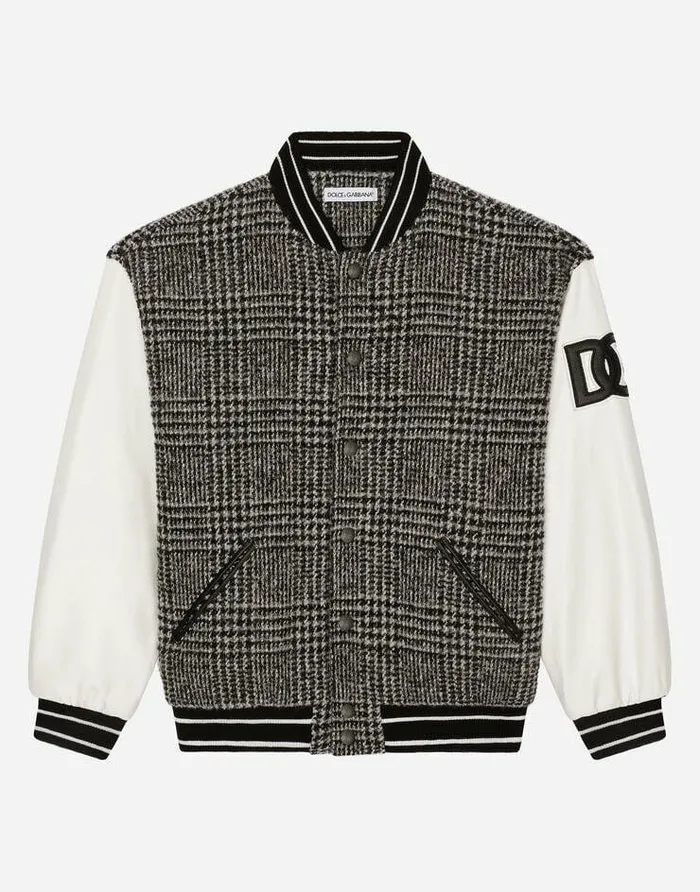 Dolce and Gabbana Coats And Jackets Children Glen Plaid And Leather Bomber Jacket Multicolor Dolce and Gabbana Coats And Jackets Children Glen Plaid And Leather Bomber Jacket Multicolor