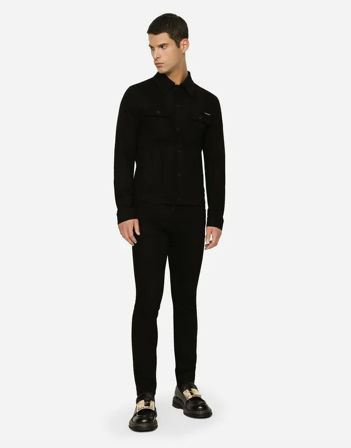 Dolce and Gabbana Coats And Jackets Men Black Stretch Denim Jacket Black Dolce and Gabbana Coats And Jackets Men Black Stretch Denim Jacket Black