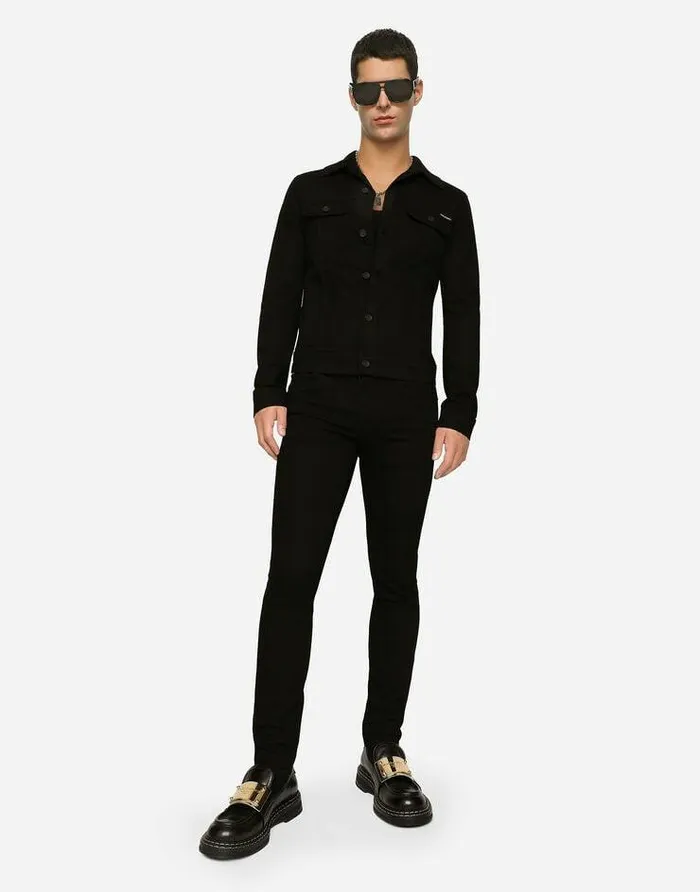 Dolce and Gabbana Coats And Jackets Men Black Stretch Denim Jacket Black Dolce and Gabbana Coats And Jackets Men Black Stretch Denim Jacket Black