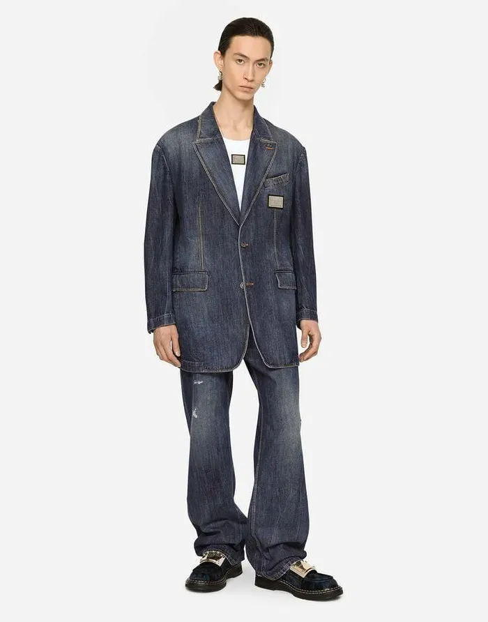 Dolce and Gabbana Coats And Jackets Men Deconstructed Denim Jacket With Logo Tag Multicolor Dolce and Gabbana Coats And Jackets Men Deconstructed Denim Jacket With Logo Tag Multicolor