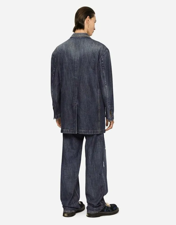 Dolce and Gabbana Coats And Jackets Men Deconstructed Denim Jacket With Logo Tag Multicolor Dolce and Gabbana Coats And Jackets Men Deconstructed Denim Jacket With Logo Tag Multicolor