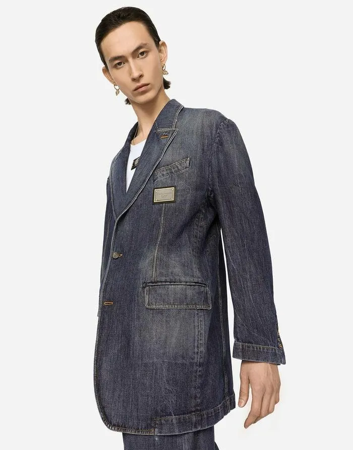 Dolce and Gabbana Coats And Jackets Men Deconstructed Denim Jacket With Logo Tag Multicolor Dolce and Gabbana Coats And Jackets Men Deconstructed Denim Jacket With Logo Tag Multicolor