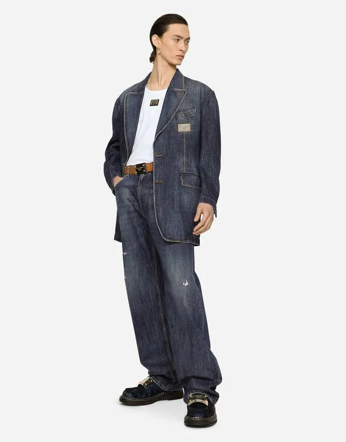 Dolce and Gabbana Coats And Jackets Men Deconstructed Denim Jacket With Logo Tag Multicolor Dolce and Gabbana Coats And Jackets Men Deconstructed Denim Jacket With Logo Tag Multicolor